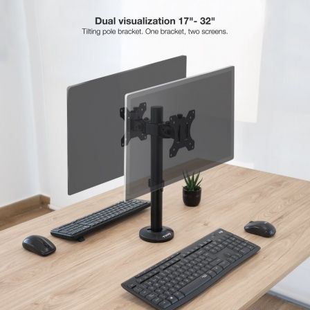 Tooq Soporte de Mesa para 2 Pantallas 17-32, DB1132TN-B, Negro